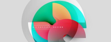 Soyut renkli şekiller örtüşür, dinamik görsel efekt yaratır. Modern tasarım elementleri yenilik, enerji, akıcılık öneriyor.