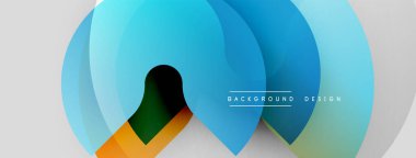 Soyut geometrik şekiller çakışıyor. Mavi, yeşil, turuncu renkler modern tasarım yaratır. Gradyan etkileri olan minimalist bir tarz. Yumuşak geçişler görünür.