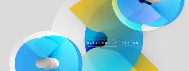 Soyut geometrik şekiller çakışıyor. Mavi, sarı renkler dizaynın hakimi. Minimalist stil modern görsel etki yaratır. Yumuşak gradyanlar dinamik bileşim sunar.