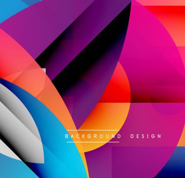 Soyut geometrik şekiller örtüşüyor, canlı renk eğimleri yaratıyor. Cesur renklere sahip dinamik kompozisyon, modern estetik..