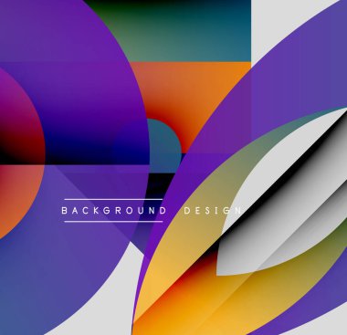 Soyut geometrik şekiller çakışıyor. Canlı renkler dinamik bileşim yaratır. Modern tasarım elementleri akıcılık ve enerji öneriyor.