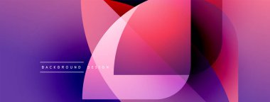 Soyut geometrik şekiller örtüşüyor, canlı mor ve pembe renkler yaratıyor. Arkaplan, pankart ve sunumlar için modern tasarım ögesi.