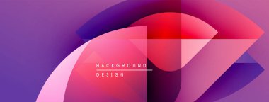 Soyut geometrik şekiller örtüşüyor, canlı mor, pembe, kırmızı renkler yaratıyor. Metin, arkaplan tasarımının merkezde konumlandığını okuyor. Modern, dinamik görsel.