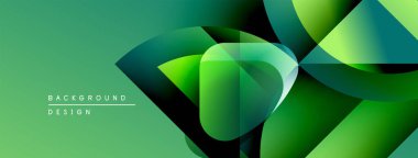 Soyut geometrik şekiller örtüşüyor, canlı yeşil gradyanlar yaratıyor. Modern tasarım derinliği, dokuyu, görsel ilgiyi çağrıştırıyor.