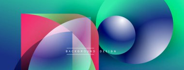 Soyut canlı tasarım, üst üste binen şekiller, gradyanlar. Renkler düzgün bir şekilde modern görsel efekt oluşturur. Metin arkaplan tasarımı okur.