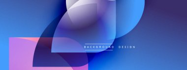 Soyut şekiller örtüşüyor, parlak mavi ve mor renkler yaratıyor. Modern tasarım elementleri dijital sanatı, pürüzsüz geçişleri öneriyor.