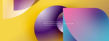 Soyut şekiller örtüşüyor, canlı renk değişimleri yaratıyor. Sarı, mor, pembe renkler düzgün bir şekilde harmanlanır. Modern tasarım ögesi.