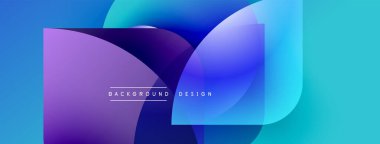 Soyut arkaplan özellikleri üst üste binen renkli şekiller. Mavi, mor, turkuaz renkler modern tasarım yaratır. Düzen eğimleri kompozisyona hakim.