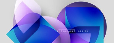 Soyut şekiller örtüşüyor, parlak mavi ve mor renkler yaratıyor. Modern tasarım temiz çizgiler, pürüzsüz geçişler içerir. Arkaplan dijital sanatı öneriyor.