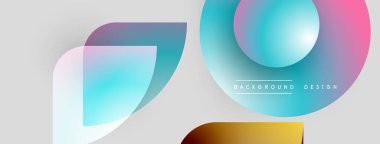 Soyut şekiller örtüşüyor, canlı renk değişimleri yaratıyor. Işık arkaplanı modern tasarım elementlerini geliştirir. Minimalist estetik.