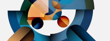 Kavisli şekiller, canlı renkler içeren soyut bir kompozisyon. Geometrik formlar, dinamik görsel ilgi yaratıyor. Modern tasarım.