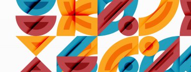 Soyut geometrik desen. Şekiller örtüşüyor, canlı renkli bir tasarım yaratıyor. Modern estetik, tekrarlayan motifler.