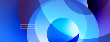 Soyut mavi tasarım, üst üste binen daireler. Gradyan gölgeler dinamik görsel efekt yaratır. Dijital projeler için modern arkaplan.