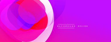 Soyut enerjik tasarım. Üst üste binen daireler dinamik mor, pembe eğimler yaratır. Sunumlar ve web siteleri için modern arkaplan.