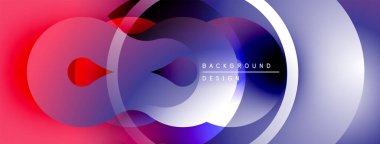 Soyut renkli tasarım. Üst üste binen daireler dinamik görsel efekt yaratır. Mezuniyet değişimi, modern estetik. Arkaplanda metin ögeleri.