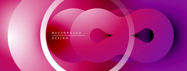 Soyut daireler örtüşüyor, parlak pembe renkler yaratıyor, mor renkler. Modern tasarım teknoloji, yenilik, akıcılık öneriyor. Minimalist estetik.