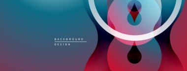 Soyut tasarım özellikleri üst üste binen daireler, gradyanlar. Renkler arasında mavi, kırmızı, pembe, beyaz var. Modern estetik, pürüzsüz geçişler.