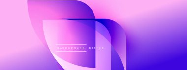 Soyut gradyan şekiller örtüşüyor, canlı mor, pembe renkler yaratıyor. Metin, kompozisyon içinde arkaplan tasarımı okur. Modern estetik.