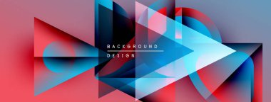 Soyut geometrik şekiller, canlı renkler, dinamik bileşim. Modern tasarım ögeleri görsel olarak çarpıcı bir arkaplan oluşturur.