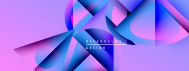 Soyut geometrik şekiller örtüşüyor, canlı mor ve mavi renkler yaratıyor. Modern tasarım dinamik enerjiyi, pürüzsüz geçişleri çağrıştırıyor.
