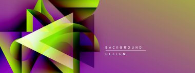 Soyut geometrik şekiller canlı mor, yeşil ve altın rengi harmanlarlar. Modern tasarım dinamik görsel etki yaratır. Arkaplan gradyan etkisi.