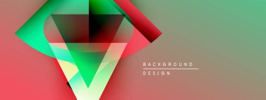 Soyut geometrik şekiller canlı kırmızı ve yeşil renkleri harmanlarlar. Gradyan arkaplan modern tasarım unsuru yaratır. Minimalist estetik, temiz çizgiler mevcut.