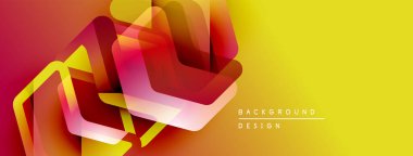 Soyut geometrik şekiller örtüşür, canlı kırmızı ve sarı renkler yaratır. Arkaplan ve sunumlar için modern tasarım ögesi.