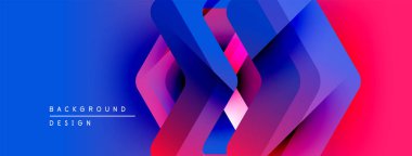 Soyut geometrik şekiller canlı mavi ve pembe renkleri harmanlarlar. Modern tasarım dinamik görsel efekt yaratır. Düzen eğimleri kompozisyona hakim.