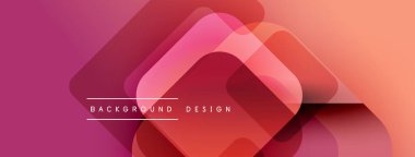 Soyut geometrik şekiller örtüşür, canlı bir gradyan arkaplan oluşturur. Pembe, turuncu renkler kompozisyona hakim. Modern tasarım ögesi.