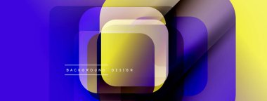 Soyut geometrik şekiller çakışıyor. Canlı mavi, sarı renkler modern tasarım yaratır. Metin arka plan tasarımı okur. Minimalist estetik.