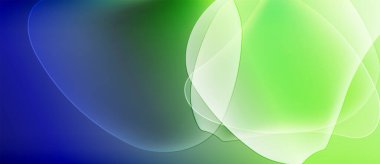 Soyut kompozisyon. Mavi, yeşil renkler harmanlanır. Yumuşak şekiller örtüşür, parlak bir etki yaratır. Minimalist tasarım, pürüzsüz gradyanlar.