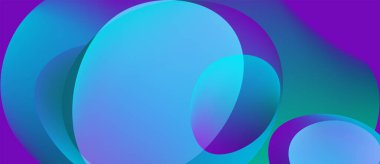 Soyut daireler örtüşüyor, parlak mavi ve mor renkler yaratıyor. Yumuşak eğimler derinliği, modern tasarım elementlerini gösterir.