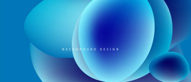Soyut mavi şekiller çakışıyor ve akışkan dinamik bir zemin oluşturuyor. Renkler derinlik ve modern tasarım estetiğini gösteriyor..