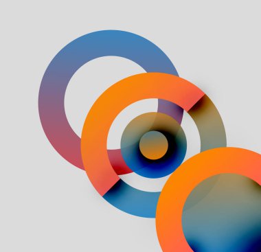 Soyut daireler örtüşüyor, canlı renk eğimleri yaratıyor. Modern tasarım, basit şekiller, nötr arkaplan.