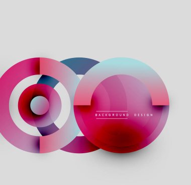 Soyut daireler örtüşüyor, canlı renk eğimleri yaratıyor. Modern tasarım elementleri dinamik görsel deneyim önerir.