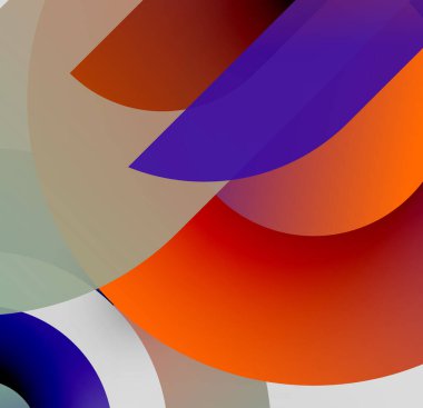 Soyut şekiller örtüşüyor, canlı renk değişimleri yaratıyor. Bileşik özellikler kıvrımlar, açılar, sıcak tonlar görsel alana hakim.