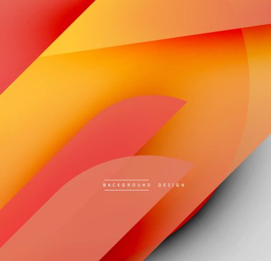 Soyut arkaplan parlak turuncu ve kırmızı gradyanlara sahiptir. Üst üste binen katmanlar dinamik görsel efekt yaratır. Minimalist tasarım metin ögesini içerir.