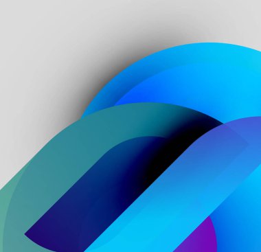 Soyut gradyanlar harmanlanarak akışkan şekiller yaratır. Maviler kompozisyona hakim. Minimalist tasarım hareketi çağrıştırıyor, derinliği.