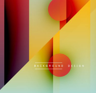 Soyut geometrik bileşim. Üst üste binen şekiller dinamik görsel efekt yaratır. Sıcak, serin renkler kusursuz bir şekilde harmanlanır. Modern tasarım elemanları.