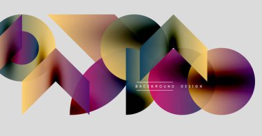Soyut geometrik şekiller örtüşüyor, canlı renk eğimleri yaratıyor. Düz geçişli modern tasarım, arka planlar için uygun..