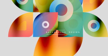 Soyut renkli şekiller örtüşür, dinamik görsel kompozisyon yaratır. Gradyan renkler düzgün bir şekilde harmanlanarak modern estetik sunuyor..