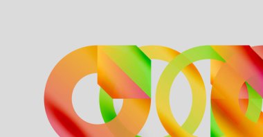 Soyut renkli şekiller örtüşür, dinamik görsel efekt yaratır. Gradyan renkler düzgün bir şekilde harmanlanarak modern kompozisyonu oluşturur..