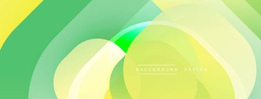 Soyut sıvı şekiller, canlı sarı, yeşil renkler. Üst üste binen katmanlar dinamik görsel efekt yaratır. Modern tasarım ögesi.