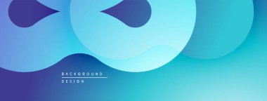 Soyut mavi arkaplan. Üst üste binen şekiller, akıcı, modern tasarım yaratır. Gradyan renkler derinlik ve görsel ilgi sağlar.