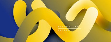 Soyut akışkan kurdeleler, parlak sarı renkler koyu mavi ile harmanlanmış. Modern tasarım dinamik görsel doku yaratır.