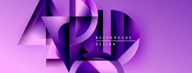 Soyut mor tasarım katmanlı geometrik şekiller, gradyanlar, metin elementleri. Modern, dinamik görsel kompozisyon.