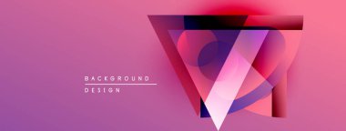 Soyut geometrik tasarım. Pembe, mor gradyanlar üçgen şeklinde. Merkezi figürün altındaki metin ögelerine sahip minimalist biçim.