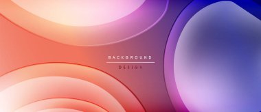 Soyut arkaplan özellikleri üst üste biniyor. Renkler turuncu, pembe, mor, mavi karışımı. Metin elemanları mevcut olan minimalist tasarım.