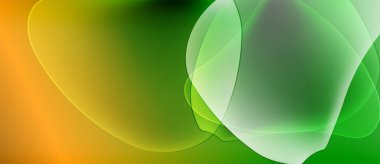 Soyut akışkan şekiller, canlı renklerin karışımı. Turuncu dönüşümler yeşile dönüşüyor, pürüzsüz gradyanlar yaratıyor. Yumuşak ışık efektleri.