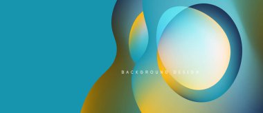 Soyut tasarım özellikleri üst üste binen daireler, gradyanlar. Mavi, sarı renkler modern görsel efektler yaratır. Minimalist stil.